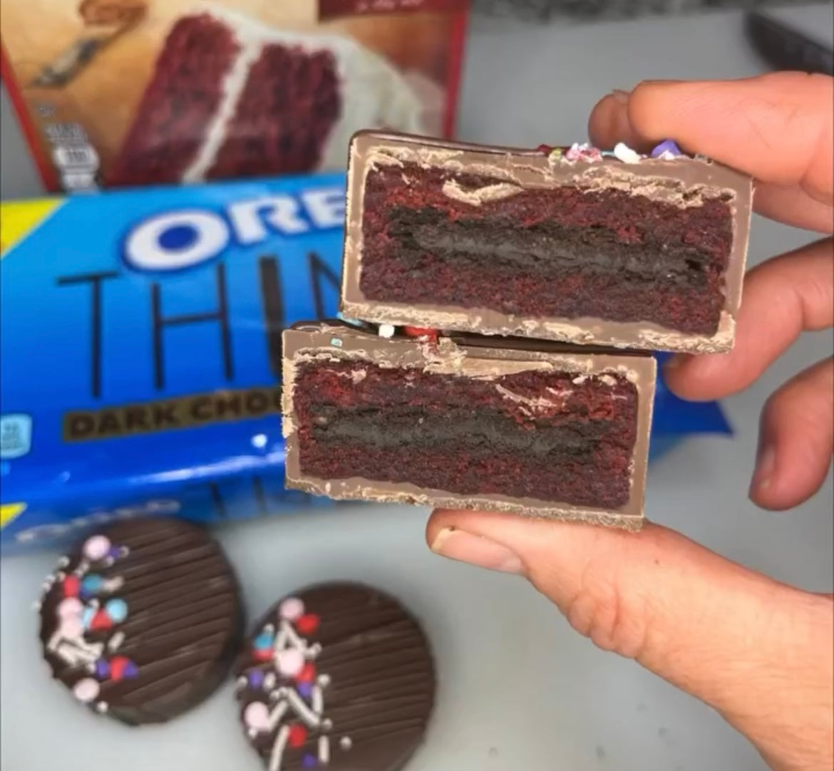 Red Velvet And Oreo Thins Cake Pucks Benty Cakes