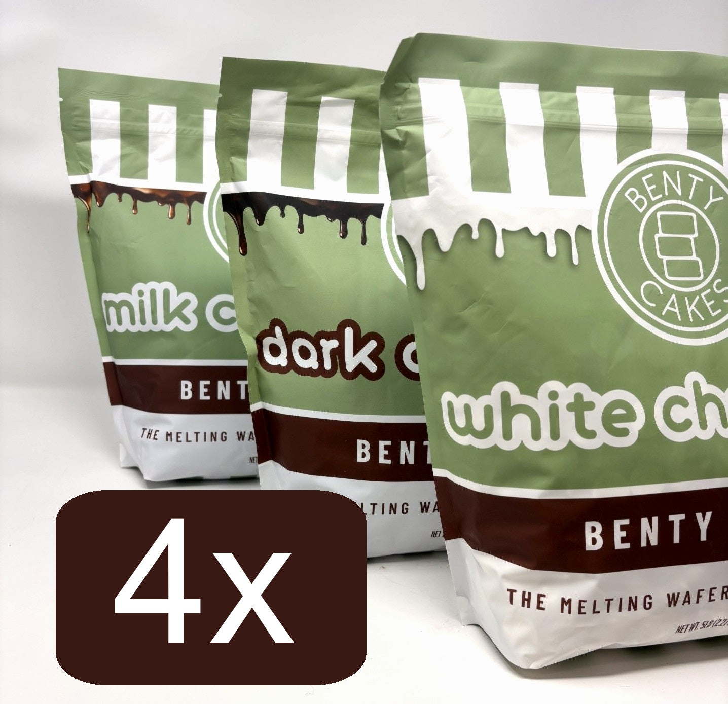 Benty Melts 4 Pack - Your Choice of 4 - Milk, White and/or Dark Chocolate (5LB each)
